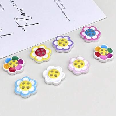 20/24/50 PCS 1.5cm/0.59inch Rainbow Painting Style Colorful Plum Blossom Dot Oil Four-Hole Resin Plastic Sewing Buttons, Suitable For Clothing Accessories Dresses, Jackets, Shirts, Sweaters DIY, Dolls, Phone Case Decorations