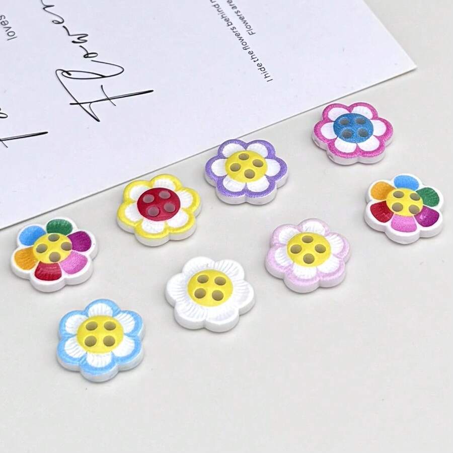 20/24/50 Stück 1,5cm/0,59 Zoll Regenbogen Malerei Stil bunte Pflaumenblüten Punkt Öl Vier-Loch Harz Kunststoff Nähknöpfe, geeignet für Bekleidungszubehör Kleider, Jacken, Hemden, Pullover DIY, Puppen, Handyhülle Dekorationen