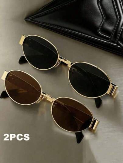 1 Pair Women's Metal Frame Oval/Polygon Fashionable Glasses, Suitable For Daily Wear And Outdoor Activities