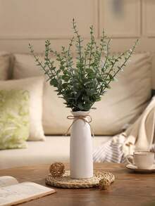 21pcs 18.9in Artificial Eucalyptus Stems With White Vase, Eucalyptus Branches Fake Plants, Fake Plants With Pot, Artificial Greenery, Suitable For Mothers Day Gift, Birthday Gifts, Mother's Day, Valentine's Day Gif, Gifts For Women, Teacher Appreciation Gifts, Bachelorette Party, Room Decor, Home Decor, Bathroom Decor - Multicolor - View 3