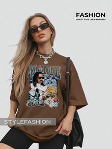 Streetwear T-Shirt Rapper Matuê Album 333 National Hip Hop Singer Light Years Tshirt Tuê Time Machine - Óxido marrón - Ver 2