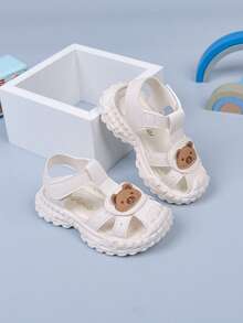 Summer Fashionable Versatile Baby Sandals, Adorable Bear Design: 3D Bear Patch On Toe, Soft And Cute, Instantly Catch The Eyes Of Kids And Parents - Beige - View 6