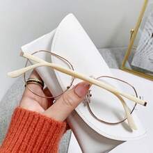 1副女士时尚优雅简约圆形金属眼镜，适合办公、阅读、抗疲劳、日常佩戴 - 金色 - 查看 3