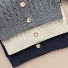 Unisex Baby Solid Color Short Sleeve Cardigan, Casual Minimalist Textured Knit Sweater Jacket, Versatile For Autumn/Winter - Grey - View 4