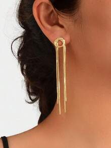 1 Pair Simple Long Tassel Earrings For Daily Wear - 金色 - 查看 6