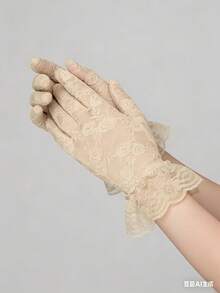 1 Pair White Lace Gloves For Women, Suitable For Parties, Weddings, Opera, Afternoon Tea Gatherings And Other Occasions - Beige - View 2