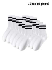 5 Pairs Striped, Solid Color, And Heart Print Athletic Socks - Multicolor - View 19