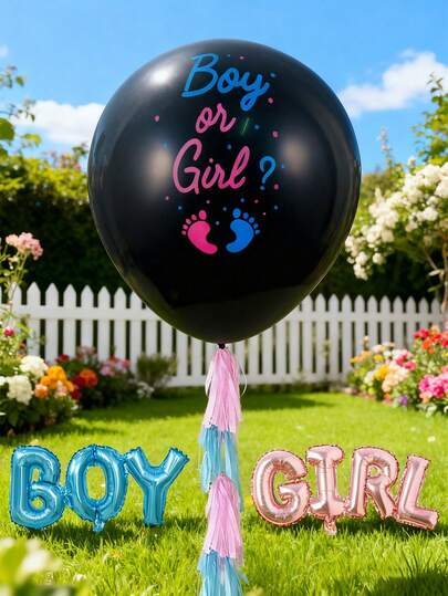 8pcs/Set 36-Inch Gender Reveal Confetti Balloons, Black Balloons With Blue & Pink Confetti, Pink & Blue Tassels, Boy & Girl Letter Balloons, Suitable For Gender Reveal Party, Baby Shower, Birthday Party Decoration, Photo Props, Welcoming Party