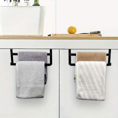 1pc/2pcs Kitchen Cabinet Towel Rack, Double Layer Kitchen Towel Rack, Steel Cabinet Door Towel Bar, Bathroom Double Towel Rack, Can Hold Hand Towels/Dish Towels And Bath Towels, Bathroom Door Hooks