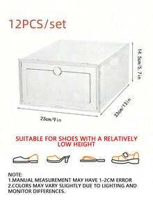 6/12个装透明防水鞋盒，可堆叠磁吸门鞋柜，透明塑料鞋架，防尘防潮侧开式设计，适用于衣柜、卧室、家居，节省空间，男女通用鞋履展示和收纳 - 查看 15