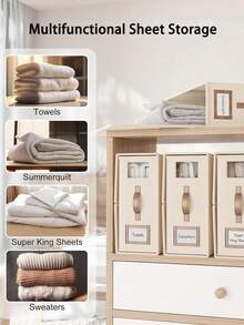 1/6pcs Beige Foldable Bed Sheet Cover Storage Rack And Storage Box (Extra Large Bed Size), Foldable Bedding Storage Box With Window, Bed Sheet Cover Storage Folder, Suitable For Bed Sheet And Blanket Storage Rack, Beige - Multicolor - View 2