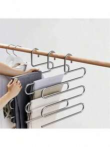 5-Tier Stainless Steel Pant Rack - S-Shaped, Non-Slip, Space-Saving Multi-Layer Jeans And Pants Storage Organizer, Polished Surface, Closet Storage Solution, Tidy Wardrobe Organization, Closet Accessory, S-Shaped Hanger, Structure, Clothes Hanger - Multicolor - View 2