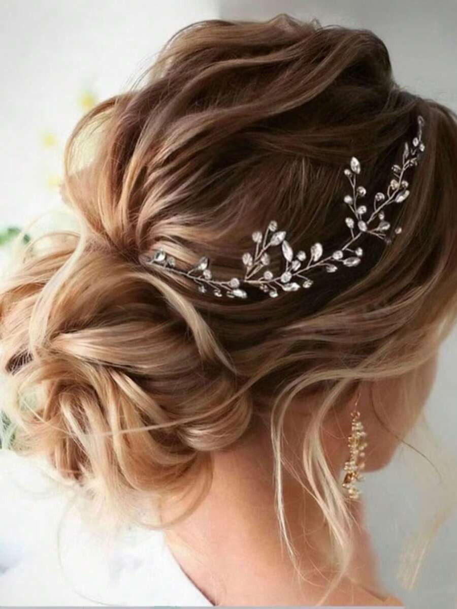 1pc European And American Fashion White Pearl Handmade Soft Chain Headband, Bridal Hair Accessory - Silver - View 1