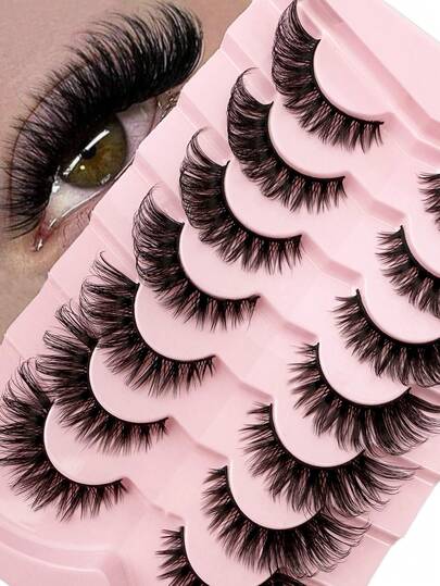 7 Pairs Natural Full Strip Fake Eyelashes, Thick & Fluffy Dramatic Lashes, Charming Eye Makeup, Suitable For Daily, Party And Travel Use