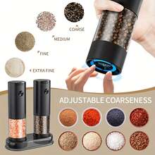 1/2 电动盐和胡椒研磨器套装 - 一键自动研磨，带透明视窗，3.21盎司大容量，LED灯和可调节研磨粗细，厨房工具，适合作为婚礼和圣诞节礼物 - 彩色 - 查看 5