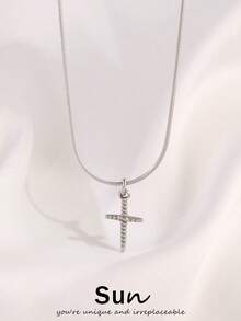 1pc Stainless Steel Tiny Cross Pendant Necklace For Women Fashion Exquisite 18K Gold Plated Charms Collar Necklaces Jewelry - Necklace - View 2