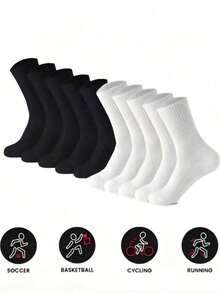50pcs/Pack, 40pcs/Pack, 30pcs/Pack, 24pcs/Pack, 20pcs/Pack Women's Black & White Tight-Fitting Sports Socks, Running Socks, Suitable For Cycling Round Neck Socks, Thick Comfortable Daily Wear Socks, Couples Casual Warm Long Tube Socks, Antibacterial Moisture-Wicking, Suitable For Home Wear, 12pcs/Pack, 10pcs/Pack, 8pcs/Pack, 6pcs/Pack, 4pcs/Pack, 2pcs/Pack - Multicolor - View 1