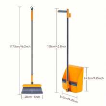 A Set Of Long-Handled Rotating Broom And Dustpan With Comb Teeth, Suitable For Home, Kitchen, And Office Cleaning. - 橘色 - 查看 6
