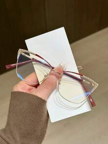 1pc Women's Metal Cat Eye Rhinestone Unique Design Shiny Glasses - Clear - View 10
