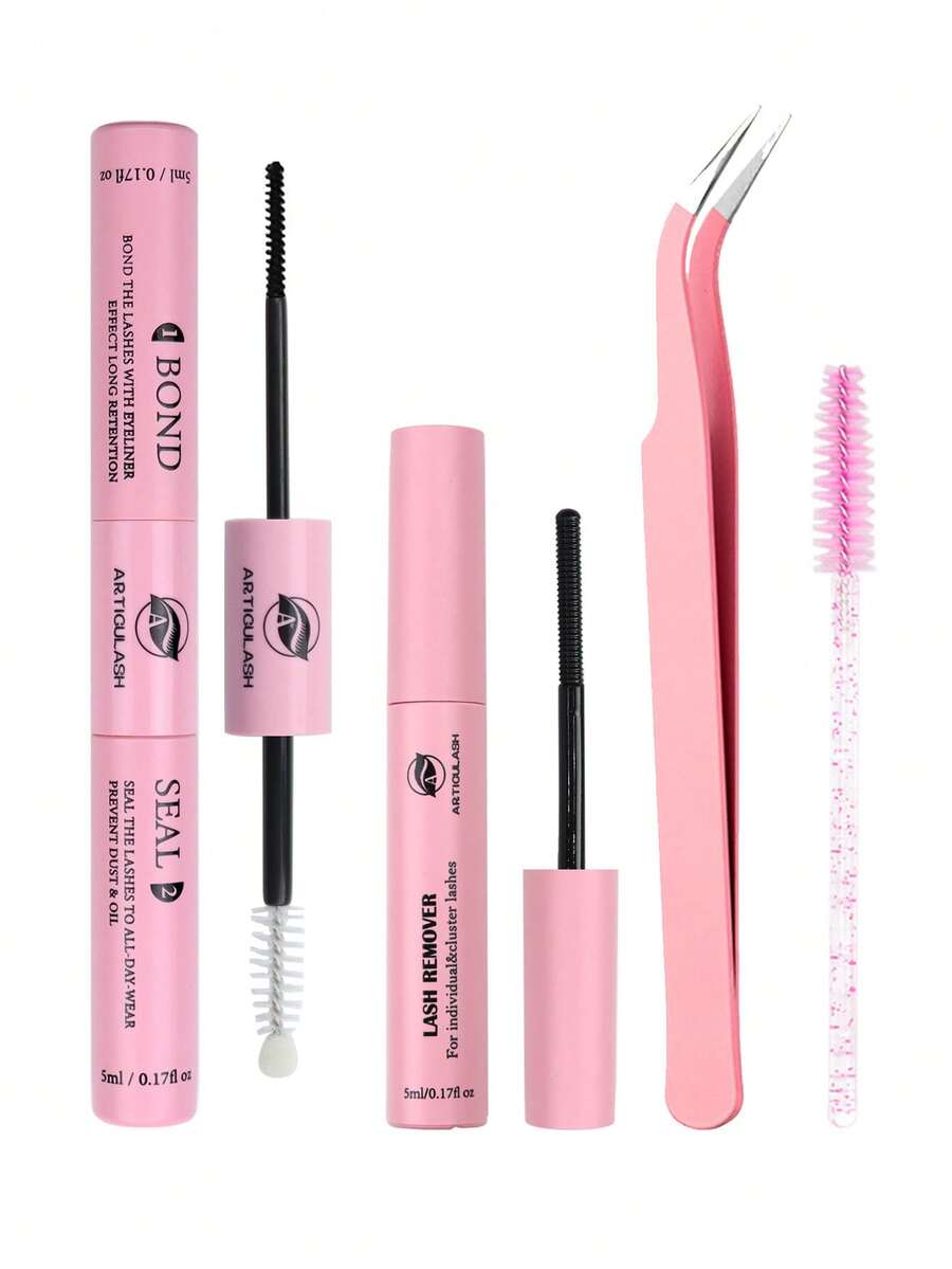 睫毛胶水及定型液、卸妆液、10毫升单根睫毛胶水及定型液、睫毛涂抹器、二合一簇状睫毛胶水及定型液、睫毛刷、簇状睫毛胶水、睫毛胶水、镊子、簇状睫毛胶水、睫毛胶水及定型液、睫毛胶水、簇状睫毛工具、睫毛嫁接工具、睫毛工具套装 - 粉色 - 查看 1