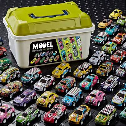 30/50/70/100pcs Pull Back Toy Cars With Storage Box - 4pcs Toy Car Set, Suitable For Christmas, Halloween And Thanksgiving Gifts (Random Style And Color), Suitable For Boys And Girls Birthday And Christmas Gifts, Halloween Party Gifts