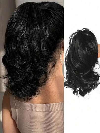 10 Inch Women's Ponytail Wig, Short Curly Hair, Large Hair Clip Ponytail, Voluminous Wavy Ponytail, Can Be Tied High Or Low