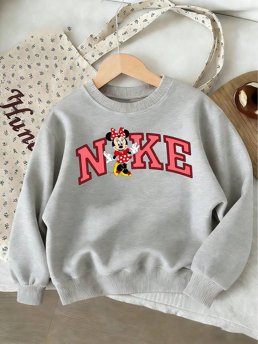 Disney Official Licensed Vibrant Minnie Mouse Letter Graphic Sweatshirt For Girls Cute Style Lightweight Easy To Clean Suitable For Outdoor Activities Shopping Trips And Casual Hangouts - Gris - Voir 1