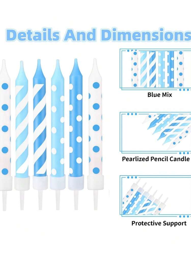 6pcs/12pcs Polka Dot Blue Macaroon Straight Candles For Birthday, Anniversary, Gender Reveal, Birthday Party Cake Decor - View 6