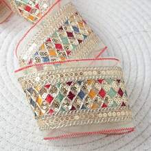 1码/91.44厘米/36英寸 - 8.5厘米宽刺绣网纱蕾丝 - DIY工艺品和优雅服装配饰，5种颜色刺绣饰边，中国汉服，装饰 - 紅色 - 查看 3