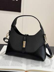 Bolso de diseño de nicho con bloques de color, bolso de hombro cruzado portátil versátil para ir al trabajo, bolso de mano, adecuado para el uso diario y citas casuales - Negro - Ver 2