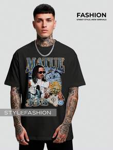 Streetwear T-Shirt Rapper Matuê Album 333 National Hip Hop Singer Light Years Tshirt Tuê Time Machine - 黑色 - 查看 1