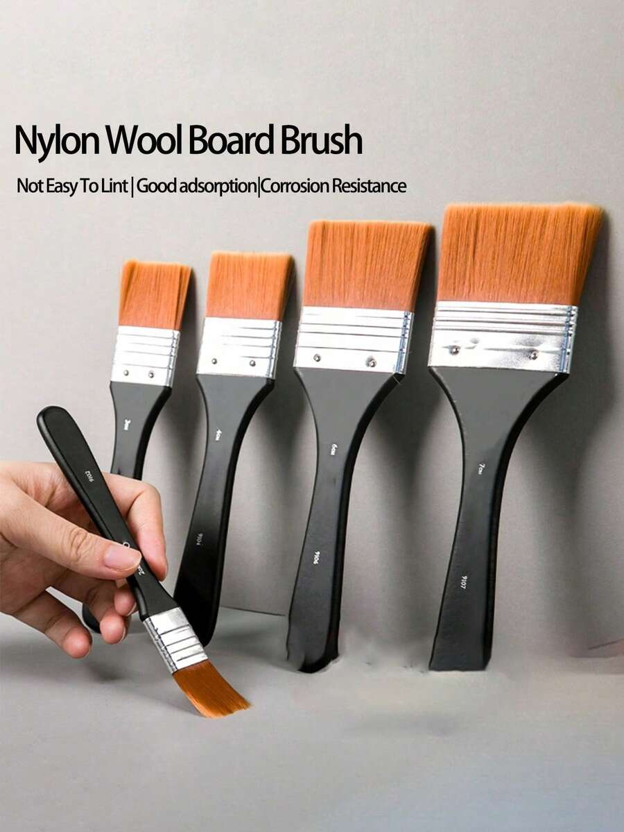 1pc/Set Nylon Wide Head Paint Brush, Wooden Handle, Suitable For Acrylic, Oil Painting, Sketching, Watercolor And Other Painting, Art Supplies, Back To School Essential - Single Piece - View 1