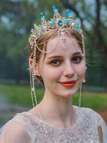 1pc Elegant Crystal Princess Crown, Starfish Mermaid Tail Hair Hoop, Performance/Birthday Gift Headband - Multicolor - View 2