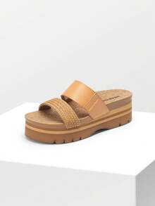 Women Vacation 1.96-Inch Platform Slides Sandals Deep Heel Cup Comfortable Arch Support Footbed Two Strap EVA Sole Beach Fashion Wedge Sandals Slippers Shoes - 杏色 - 查看 9