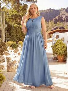 EVERPRETTY Đầm phù dâu màu xanh dương thanh lịch, không tay, cổ tròn, đính sequin, eo cao, thích hợp cho các bữa tiệc, dạ hội, đám cưới mùa xuân/hè, ngày Valentine và các dịp trang trọng khác. - Màu xanh bụi bặm - Xem 6