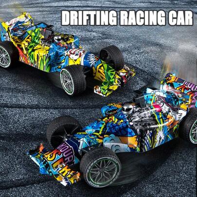 1 pieza Coche de carreras eléctrico para niños, modelo de coche de carreras, coche de juguete de drift y acrobacias, coche de control remoto de Fórmula 1 de 4 vías para niños