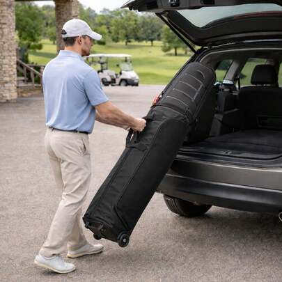 Golf Travel Bag For Airlines With Hard Case Top & Reinforced Wheels, 900D Heavy Duty Oxford Soft-Sided Golf Club Travel Case