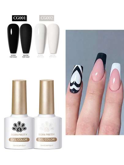  BORN PRETTY 2pcs 10ml Nail Gel Polish Black White Long Lasting Soak Off UV LED Gel Nail Salon Home DIY