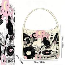 1个时尚新款卡通猫咪单肩包，多功能大容量学生帆布包，女士通勤手提包，磁扣大容量托特包，学生通勤日常多功能帆布包，可爱清新少女风手提包，适合返校季和情人节礼物，女士日常休闲包 - 彩色 - 查看 7