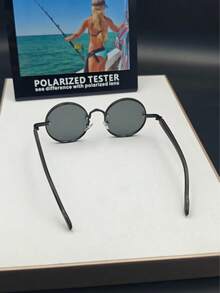 1 Pair Men's Metal Round Faux Wood Grain Temple Fashion Glasses - Black - View 4