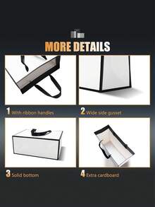 2/5/10个装黑白礼品袋，尺寸为10.63英寸 x 3.15英寸 x 8.27英寸，中号，黑白纸袋带提手，适用于婚礼、伴娘、生日派对用品 - 黑白 - 查看 6