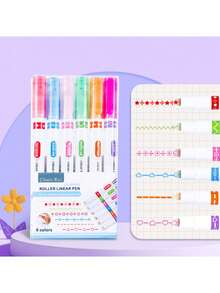 6 bolígrafos con borde de tinta ondulada fluorescente, aptos para proyectos DIY y marcado curvo, uso versátil para la escuela y la oficina, colores aleatorios, patrones creativos de vuelta al colegio, fiesta, regalo de cumpleaños, recompensa, regalo de Año Nuevo - Multicolor - Ver 19