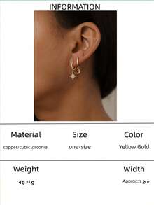 2件套复古浪漫奢华铜质锆石圆形星月水滴吊坠耳环，适合女性日常、派对、浪漫约会、节日佩戴 - 金黃色 - 查看 8