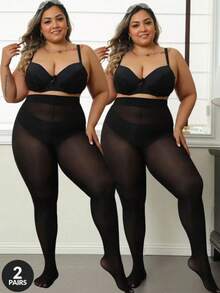 2 chiếc quần legging co giãn thần kỳ, quần tất co giãn cao cấp dành cho nữ cỡ lớn, vớ mỏng xuyên thấu gợi cảm, phù hợp cho người nặng đến 90kg, thích hợp cho dịp Giáng sinh. - màu đen - Xem 1