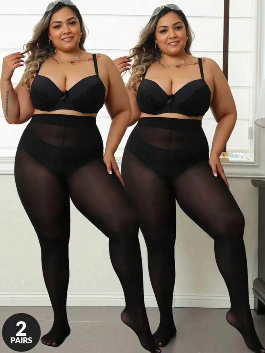 2 chiếc quần legging co giãn thần kỳ, quần tất co giãn cao cấp dành cho nữ cỡ lớn, vớ mỏng xuyên thấu gợi cảm, phù hợp cho người nặng đến 90kg, thích hợp cho dịp Giáng sinh. - màu đen - Xem 1