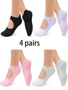 1/2/4双装透气网眼瑜伽普拉提防滑踝袜，女士运动低帮袜 - 彩色 - 查看 5