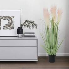 YUNRUX Artificial Plants, Decorative Grass In A Pot, Artificial Tall Grass Plant With Reed Flowers - 淺粉色 - 查看 10