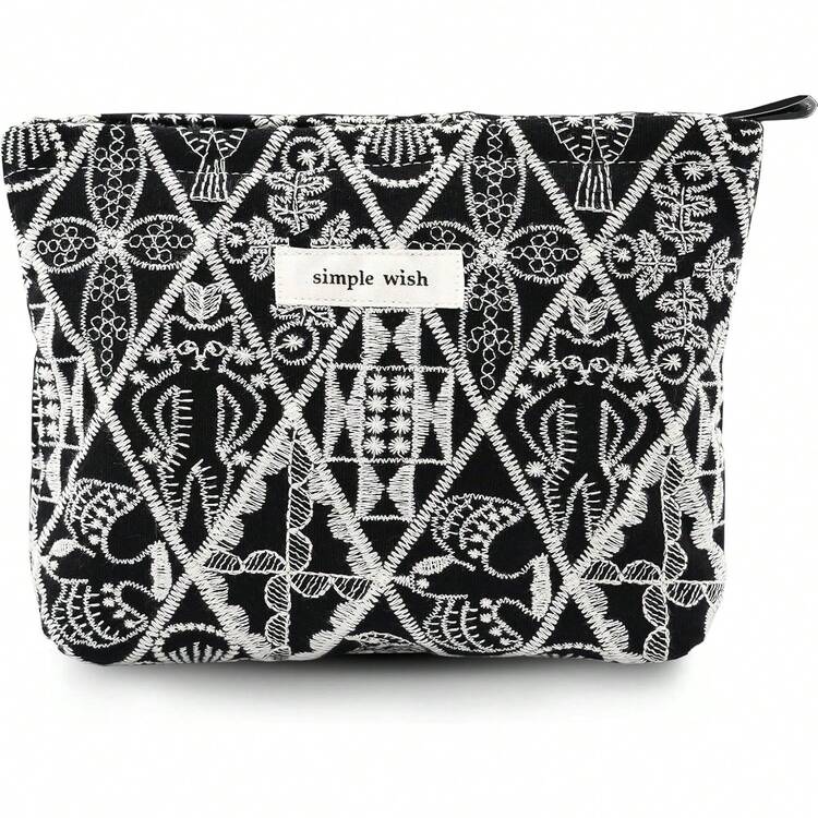 Bolsa de maquillaje de tela para cosméticos con cierre de lona para mujeres, color blanco, linda coqueta, grande, cartuchera preppy, organizador de aseo, accesorios de viaje - Rosado brillante - Añade 14