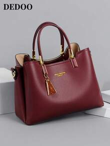 Dedoo Luxury Fashion Multi-Compartment Large Capacity Charm Handbag & Shoulder Bag (Random Gold Foil Letter Style On Bag Body) - Burgundy - View 7