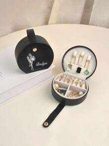 1個客製化珠寶袋，個性化旅行珠寶盒，帶姓名與花卉圖案，小正方形耳環收納盒附手把 - 彩色 - 查看 15